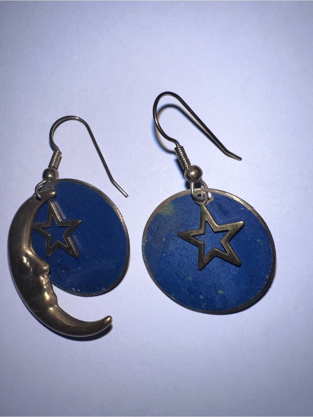 Pierced earrings asymmetrical moon face star 90s vintage statement - Picture 4 of 7